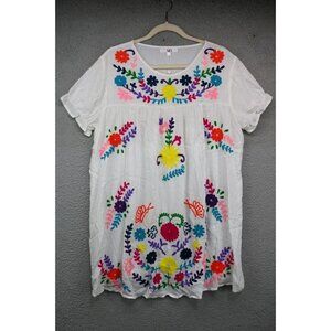 A & B Short Sleeve Embroidered Floral Tunic-Large-Boho-Cottagecore